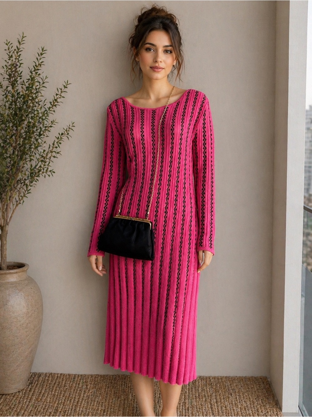 Vintage Pink Midi Dress – A Symphony of Grace